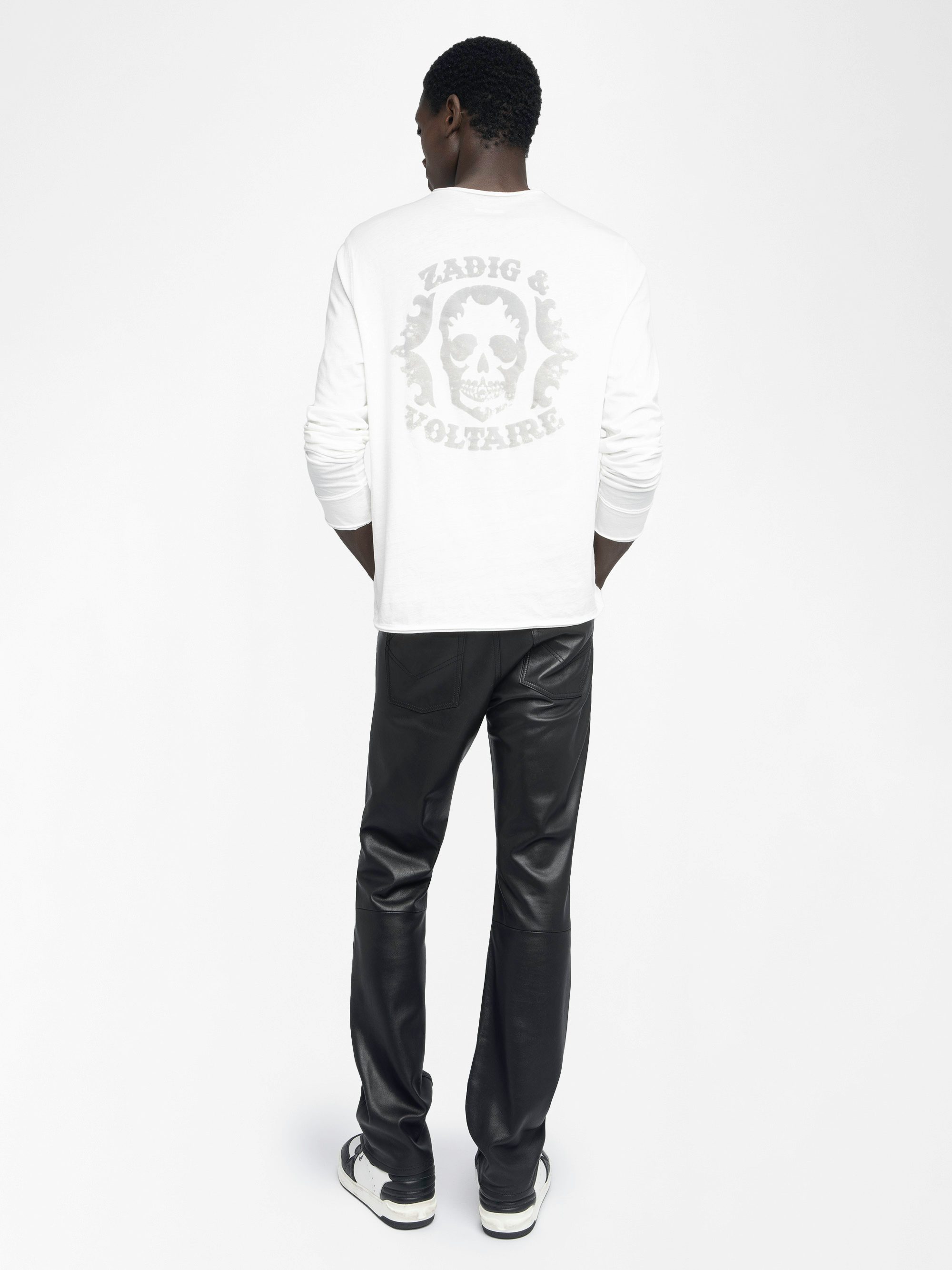 Henley T-shirt Monastir - Long-sleeved henley t-shirt with printed design on the back.